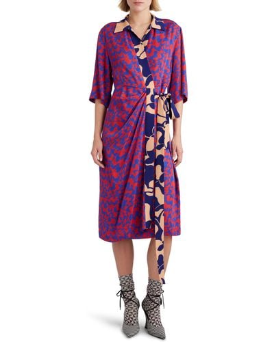 Dries Van Noten Mixed Abstract Print Wrap Dress - Purple