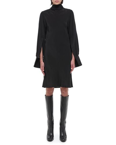 Helmut Lang Scarf Neck Long Sleeve Silk Dress - Black