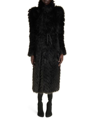 Balenciaga Round Shoulder Faux Fur Coat - Black