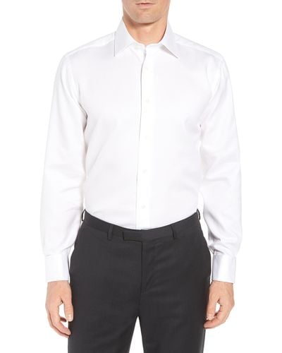 David Donahue Horizontal Twill Regular Fit Tuxedo Shirt - White