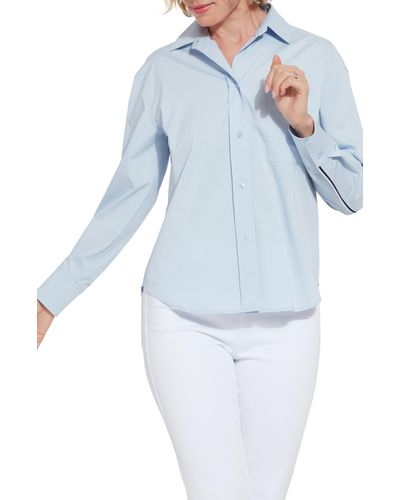 Lyssé Sofia Piped Button-up Shirt - Blue