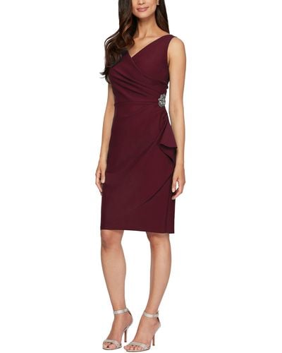 Alex Evenings Side Ruched Cocktail Dress - Red
