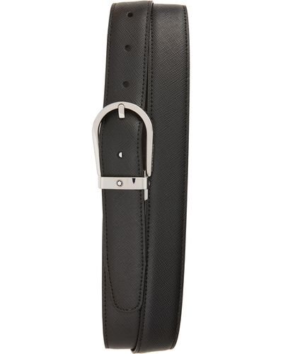 Montblanc Horseshoe Buckle Reversible Sartorial Leather Belt - Black