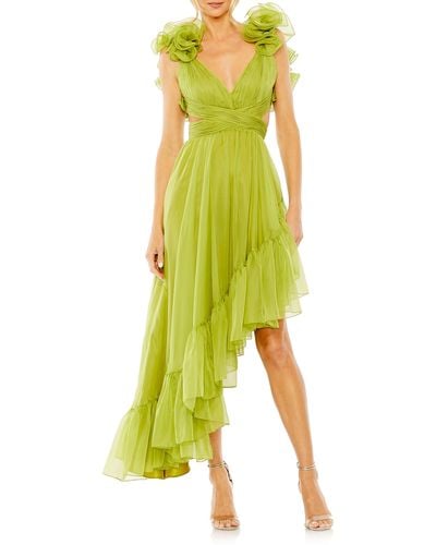 Mac Duggal Ruffle Cutout Asymmetric Chiffon Cocktail Dress - Green