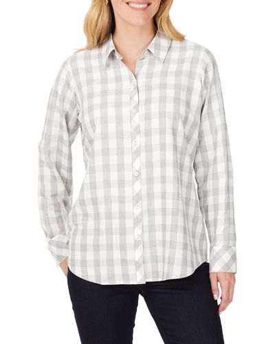 Foxcroft Davis Metallic Gingham Button-up Shirt - White