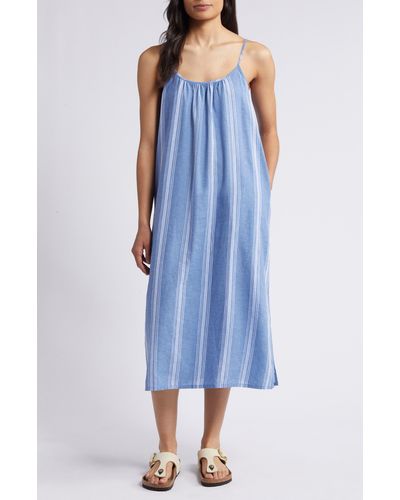 Caslon Caslon(r) Stripe Linen Blend Sundress - Blue