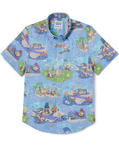 Reyn Spooner X Spongebob Squarepants Aloha From Bikini Bottom Short Sleeve Button-down Shirt - Blue