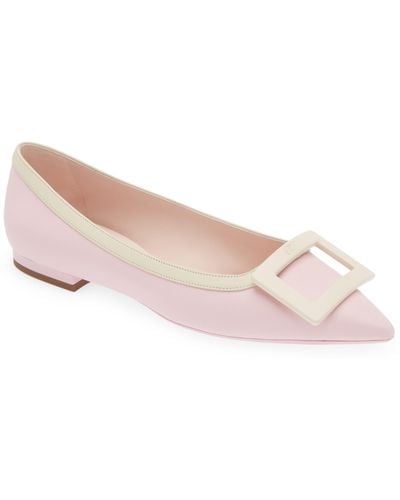 Roger Vivier Gommettine Buckle Pointed Toe Flat - Pink
