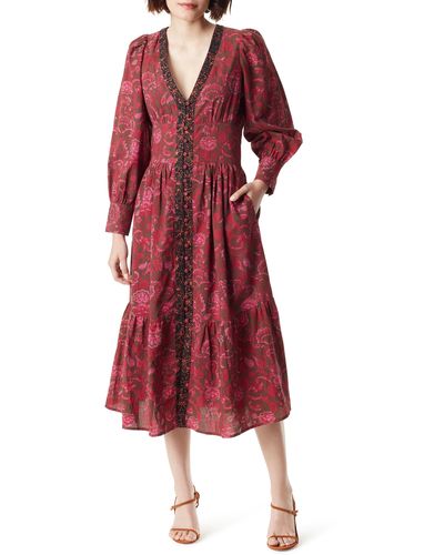 Sam Edelman Ramsey Print Long Sleeve Midi Dress - Red