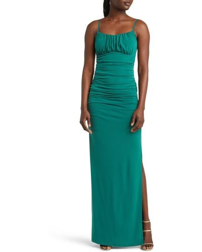 Emerald Sundae Emma Ruched Knit Gown - Green