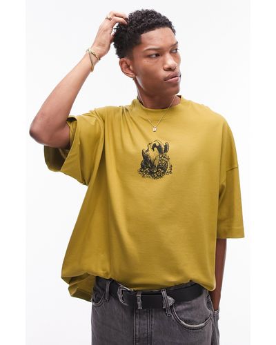 TOPMAN Extreme Oversize Dove Graphic T-shirt - Yellow