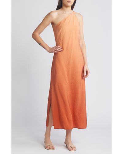 Madewell One-shoulder Midi Slip Dress - Orange