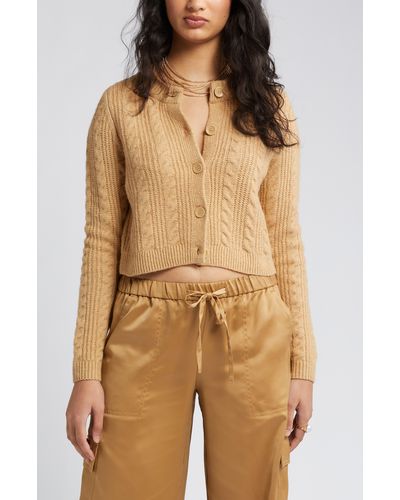 Open Edit Cable Knit Crop Cardigan - Natural