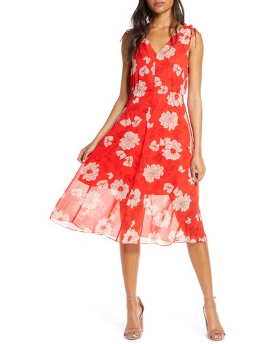 Vince Camuto Floral-print A-line Dress - Red