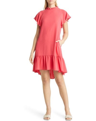 Julia Jordan Flutter Sleeve Ruffle Hem Dress - Red