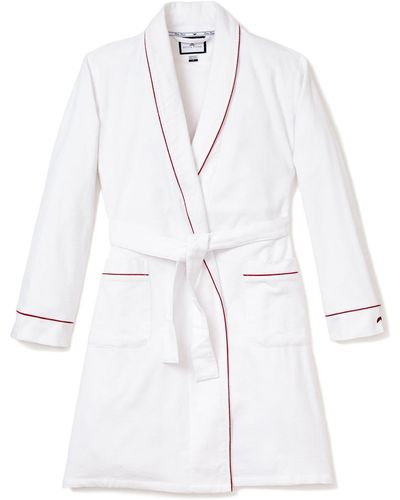 Petite Plume Contrast Piping Cotton Robe - White
