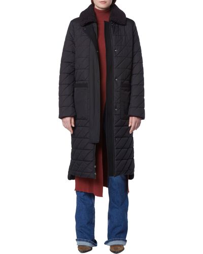 Andrew Marc Maxine Quilted Coat With Faux Shearling Collar - Black