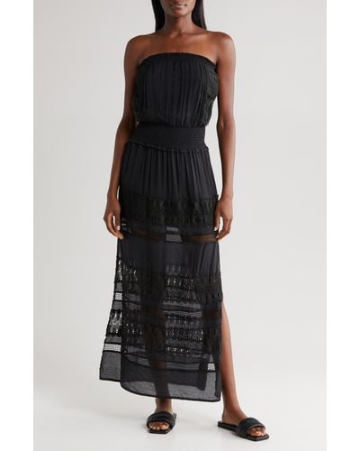 Elan Lace Strapless Cover-up Maxi Dress - Black