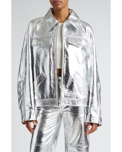 Interior The Sterling Oversize Metallic Leather Jacket - Gray