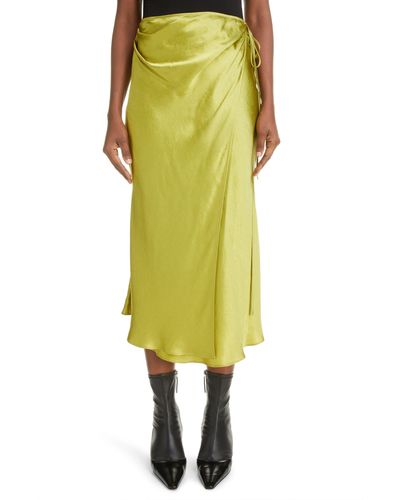 Acne Studios Iala Topstitch Satin Wrap Skirt - Yellow