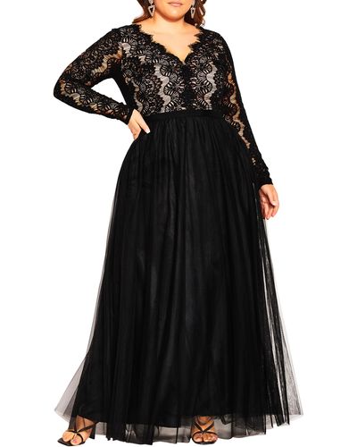 City Chic Rare Beauty Long Sleeve Dress - Black