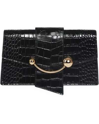 Strathberry Crescent Croc Embossed Leather Wallet On A Chain - Black