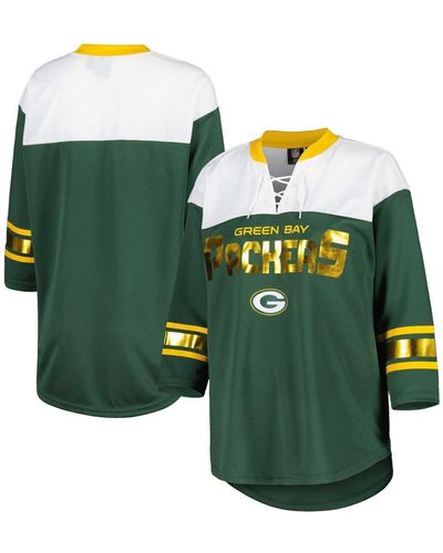 G-III 4Her by Carl Banks /white Bay Packers Double Team 3/4-sleeve Lace-up T-shirt At Nordstrom - Green