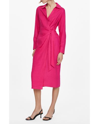 Mango Carola Tie Waist Long Sleeve Wrap Dress - Pink