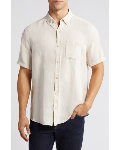 Johnston & Murphy Antique Dyed Linen Blend Short Sleeve Button-down Shirt - White