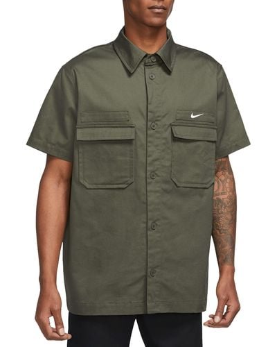 Nike Woven Military Short-sleeve Button-down Shirt - Green
