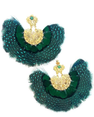 Gas Bijoux Bo Yuca Peacock Feather Fan Earrings - Green