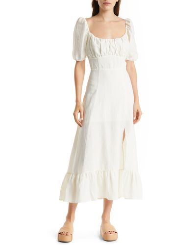 & Other Stories & Puff Sleeve Linen Midi Dress - Natural