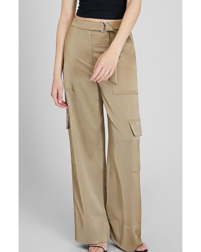 Club Monaco Belted Wide Leg Satin Cargo Pants - Natural