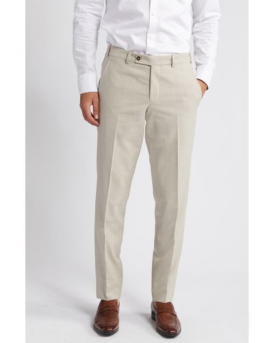 Ted Baker Jerome Trim Fit Soft Constructed Flat Front Wool & Silk Blend Dress Pants - White