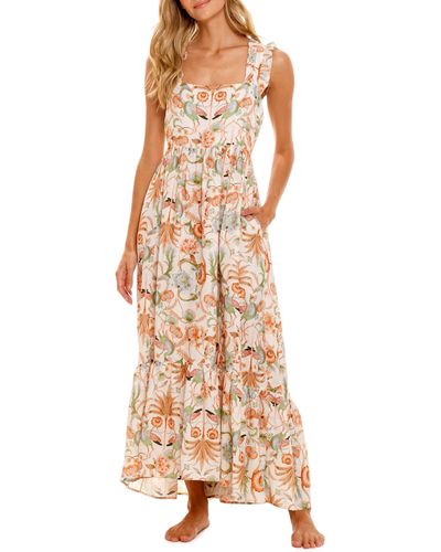 The Lazy Poet Mika Peach Jungle Linen Nightgown - Natural