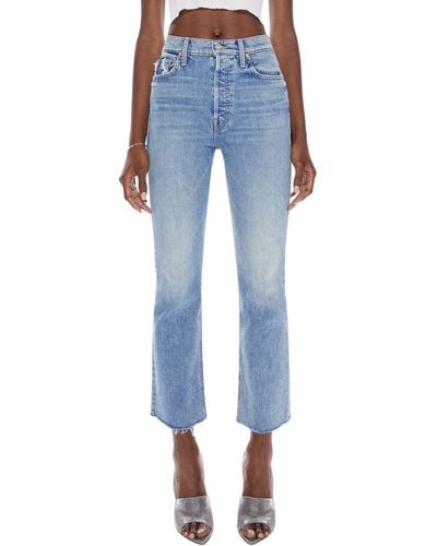 Mother The Tripper Flood Frayed High Waist Ankle Flare Jeans - Blue