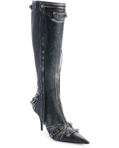 Balenciaga Cagole Pointed Toe Knee High Boot - Black