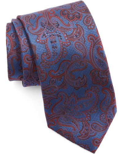 Canali Paisley Silk & Cotton Tie - Blue