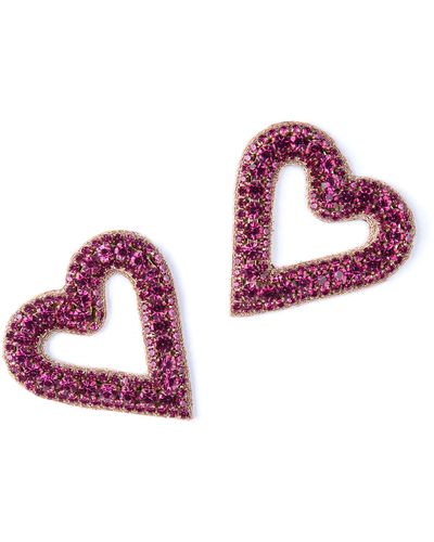 Deepa Gurnani Bia Crystal Pavé Heart Drop Earrings - Pink