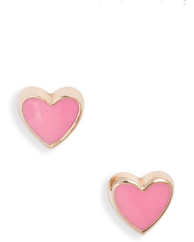 Anzie Enamel Heart Stud Earrings - Pink