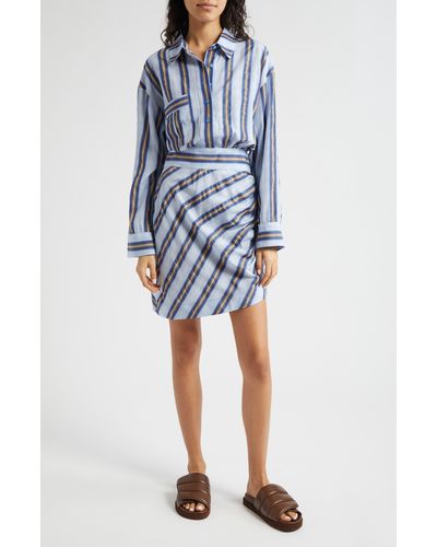 Smythe Stripe Long Sleeve Mini Shirtdress - Blue