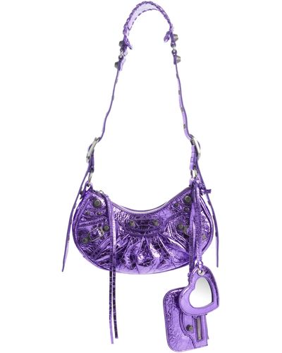 Balenciaga Extra Small Le Cagole Crinkle Metallic Lambskin Shoulder Bag - Purple
