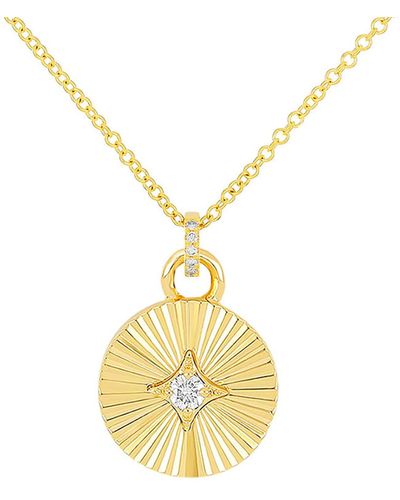 EF Collection 14k Gold Fluted Diamond Disc Pendant Necklace - Metallic