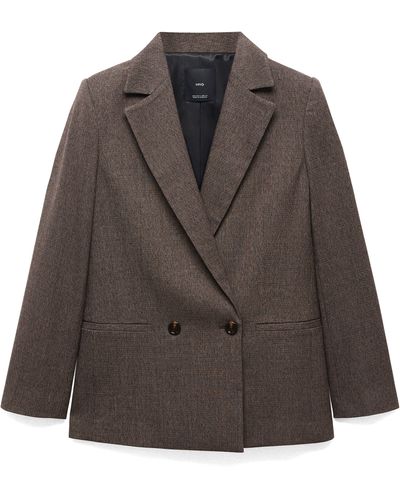 Mango Double Breasted Blazer - Brown