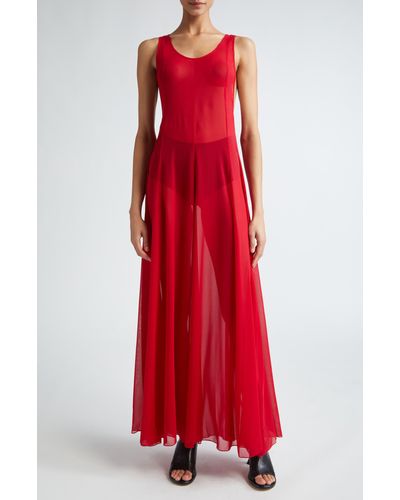 Peter Do Sleeveless Pleat Stretch Silk Maxi Dress - Red