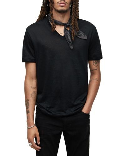 John Varvatos Slim Fit Linen V-neck T-shirt - Black