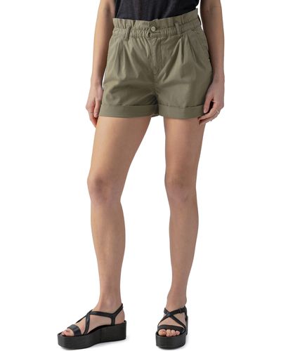 Sanctuary Paperbag Elastic Waist Poplin Shorts - Green