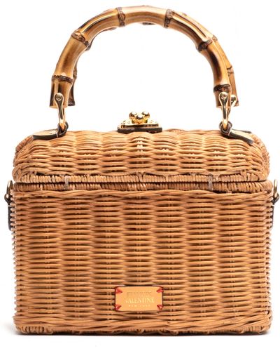 Frances Valentine Hannah Lunchbox Basket Top Handle Bag - Brown
