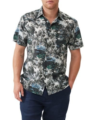 Rodd & Gunn Dakota Street Tropical Print Short Sleeve Lyocell & Cotton Button-up Shirt - Black