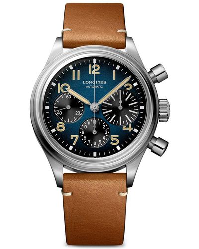 Longines Aviation Bigeye Automatic Chronograph Leather Strap Watch - Black